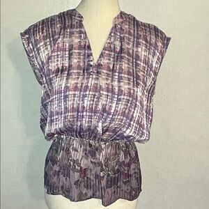 CAbi Purple Plaid-Print Cap Sleeve Blouse